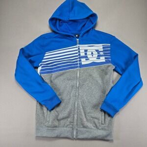 DC Full Zip Hoodie Striped Logo Graphic‎ Blue Gray Youth Size